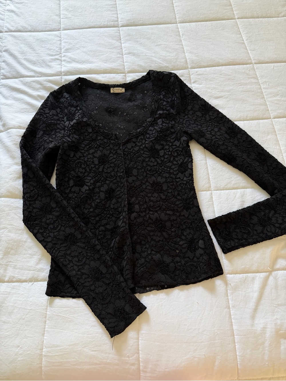 Free People Black Floral Lace Long-Sleeve Top